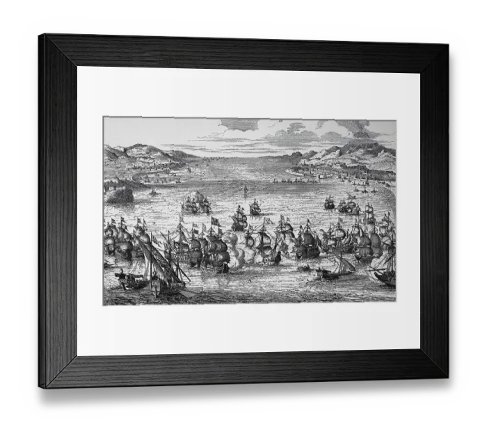 Framed Print : Naval battle between the Dutch and French navies at Syracuse on the 22nd of Aril 1676
