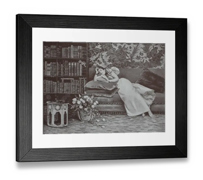 Framed Print : Woman reading in the library, 1899 Framed Print : Woman reading in the library, 1899