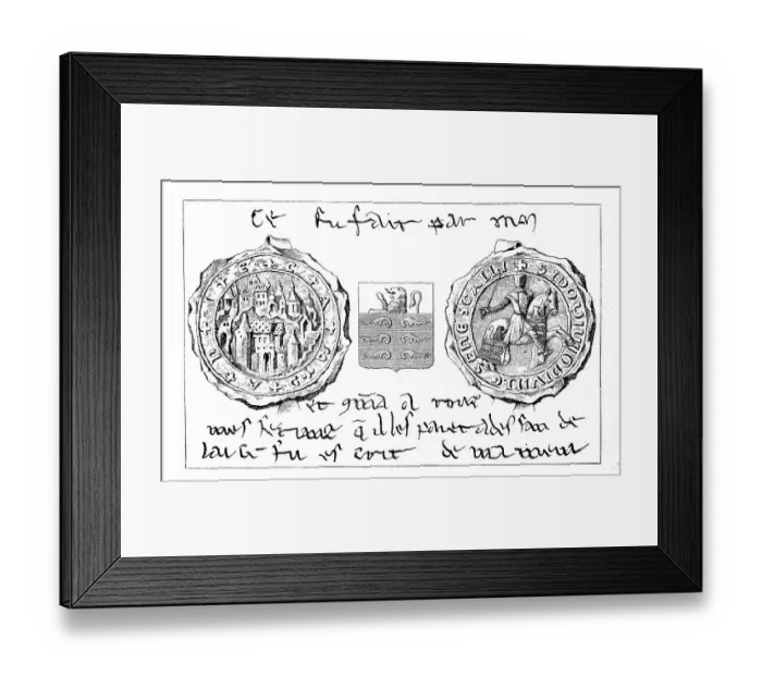 Framed Print : Seal, coat of arms and manuscript of Gottfried von Joinville Framed Print : Seal, coat of arms and manuscript of Gottfried von Joinville