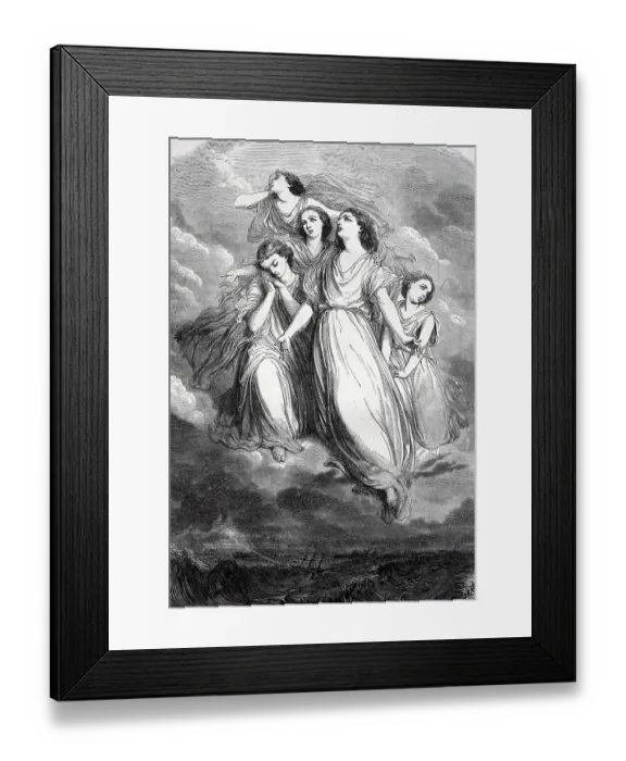 Framed Print : Five women hovering over the stormy sea