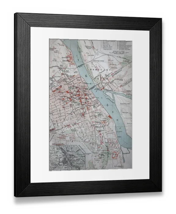 Framed Print : City map of Warsaw, from 1885, historical illustration
