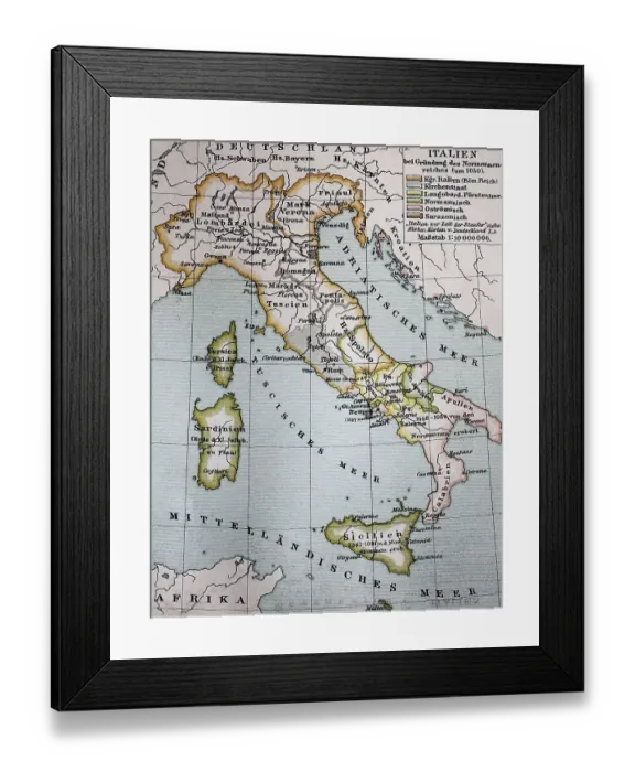 Framed Print : Map of Italy at the foundation of the Norman Empire around 1050