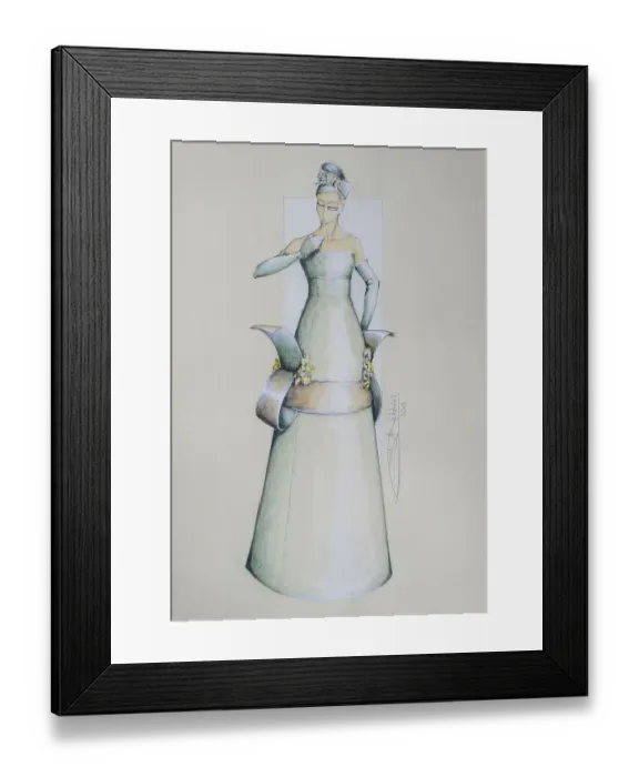 Framed Print : Evening dress, fashion sketch, fashion design