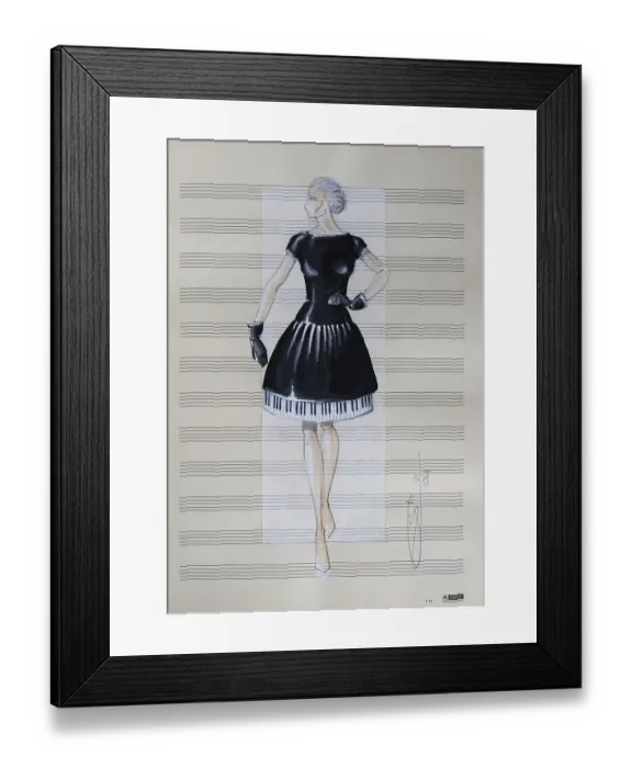 Framed Print : Evening gown, fashion sketch, fashion design