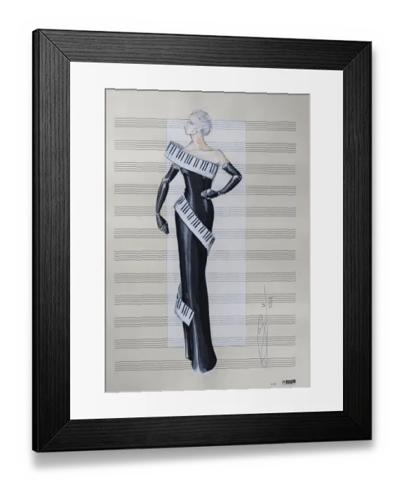 Framed Print : Evening gown, fashion sketch, fashion design