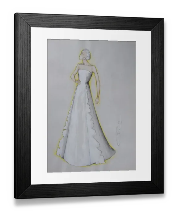 Framed Print : Evening dress, fashion sketch, fashion design