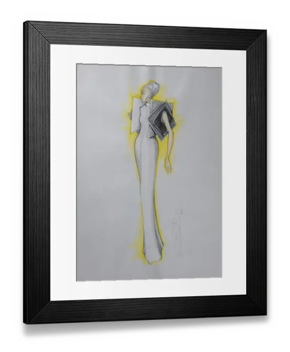 Framed Print : Evening dress, fashion sketch, fashion design