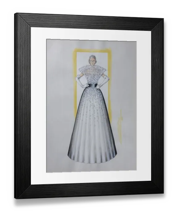 Framed Print : Evening dress, fashion sketch, fashion design