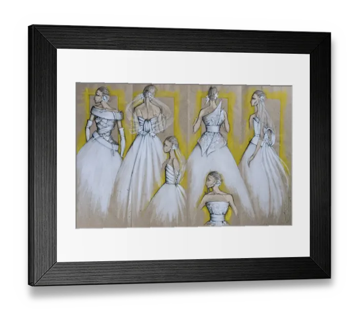 Framed Print : Wedding dress, fashion sketch, fashion design