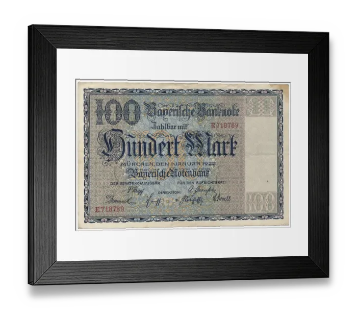 Framed Print : Old banknote, 100 marks, front