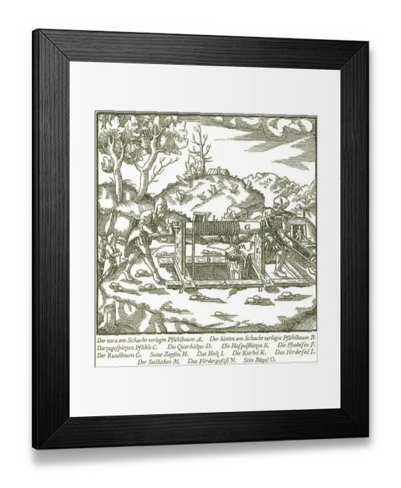 Framed Print : The horn reel, historical account from Georgius Agricola Framed Print : The horn reel, historical account from Georgius Agricola