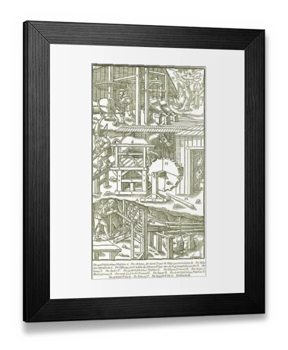 Framed Print : Bellows driven by human power, by treadplate and horse and by horse on a horse-gin Framed Print : Bellows driven by human power, by treadplate and horse and by horse on a horse-gin
