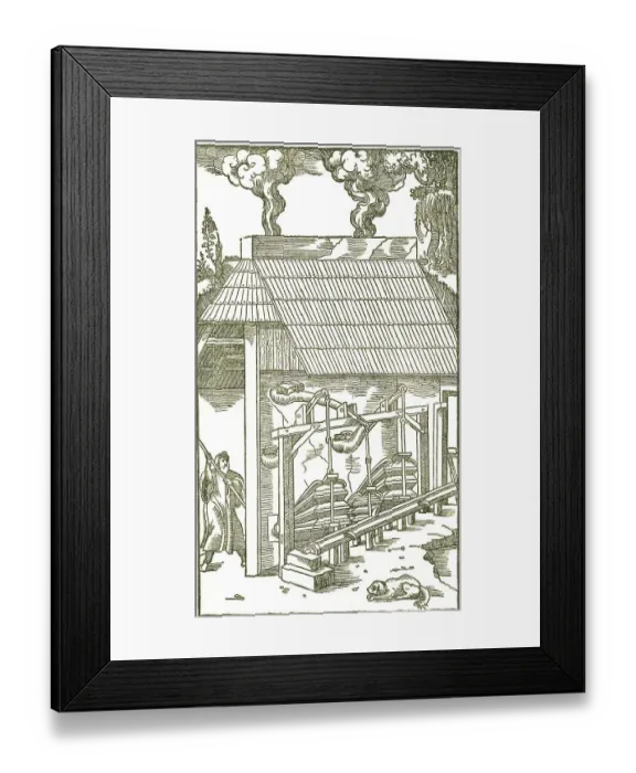 Framed Print : Bellows, historical account from Georgius Agricola Framed Print : Bellows, historical account from Georgius Agricola