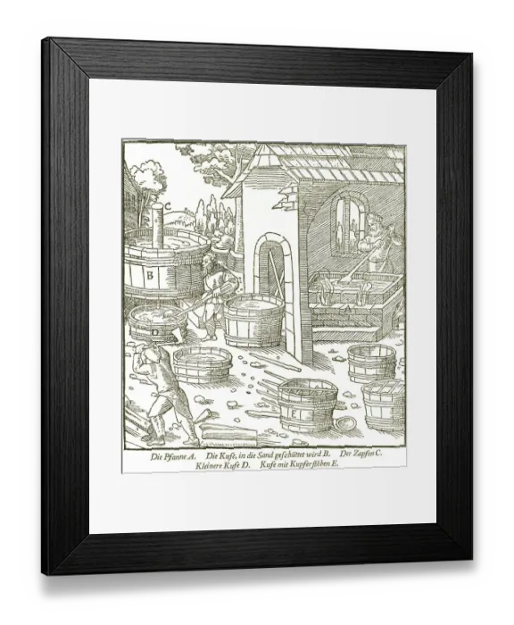 Framed Print : Preparation of saltpetre, historical account from Georgius Agricola