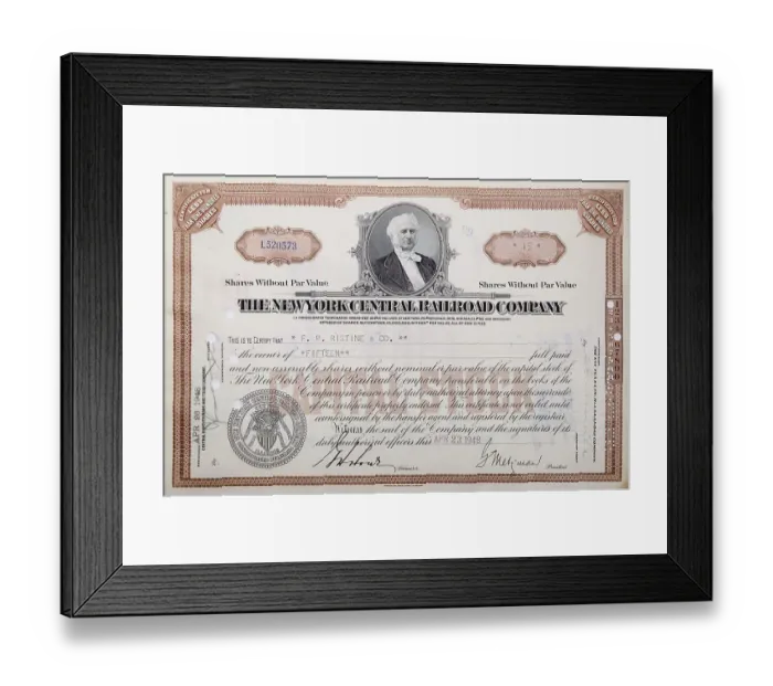 Framed Print : Historical share of The New York Central Railroad Company