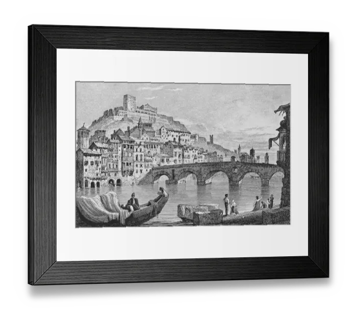 Framed Print : Historic cityscape, steel engraving