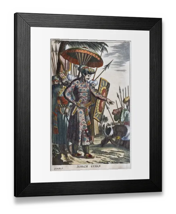 Framed Print : Mogul Shah Jehan, copperplate engraving by Olfert Dapper