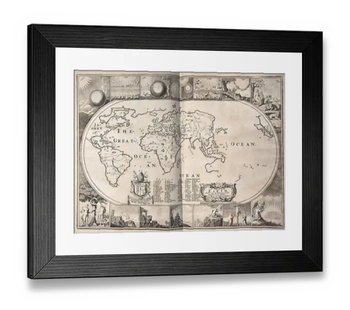 Framed Print : World map from a 1715 edition of the Holy Bible