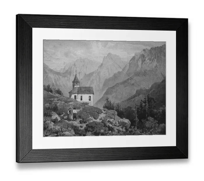 Framed Print : A farmers couple near a chapel at the Kaiser Mountains