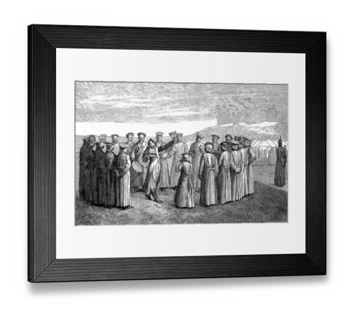 Framed Print : Russian soldiers sing in the camp Gallatz at the mouth of the Danube