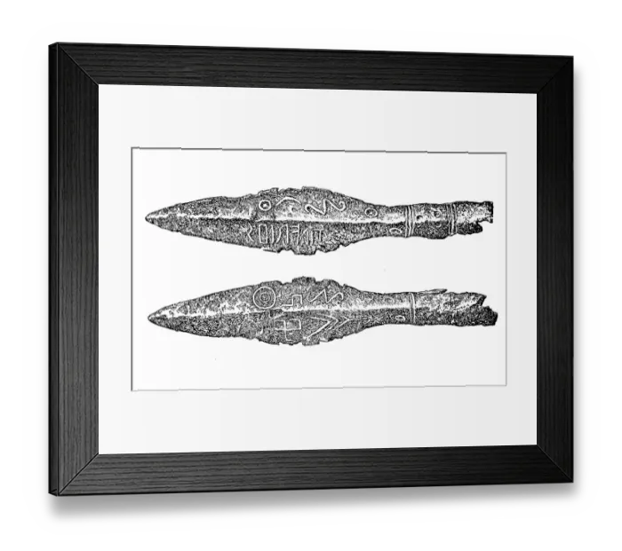 Framed Print : Germanic lance points with runic inscription Framed Print : Germanic lance points with runic inscription