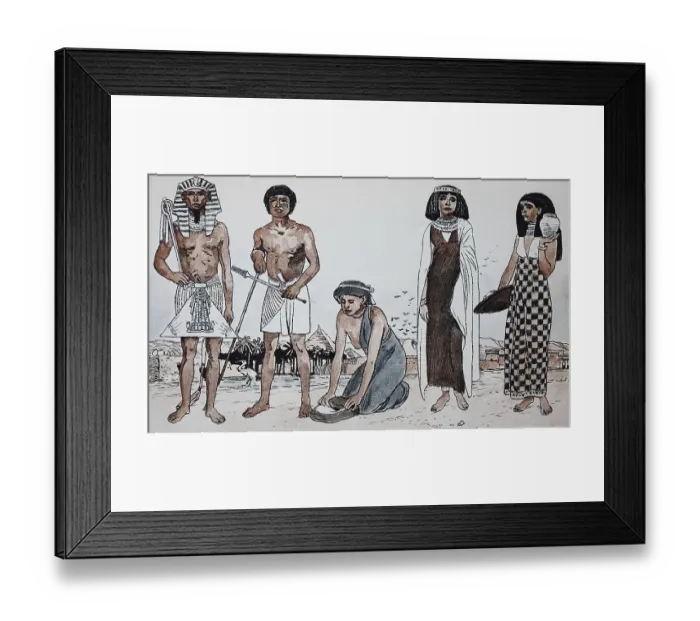 Framed Print : Clothing in ancient Egypt, time of the empire around 2200 BC from the left Framed Print : Clothing in ancient Egypt, time of the empire around 2200 BC from the left