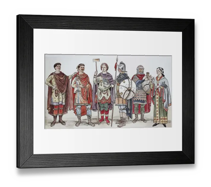 Framed Print : Clothing, fashion in Germany, Franconia at the time of the Merovingians and Carolingians