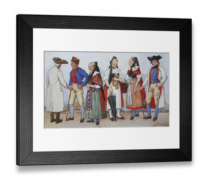 Framed Print : Fashion, clothing in Germany, traditional costumes from Braunschweig around the 19th century