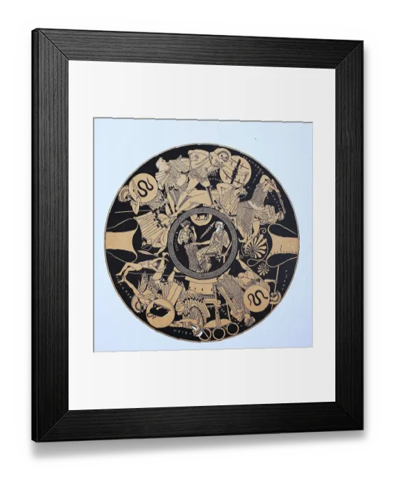 Framed Print : A Greek vase, on the outside it shows the last battle in Troy and in the round interior it depicts the aged Peleus