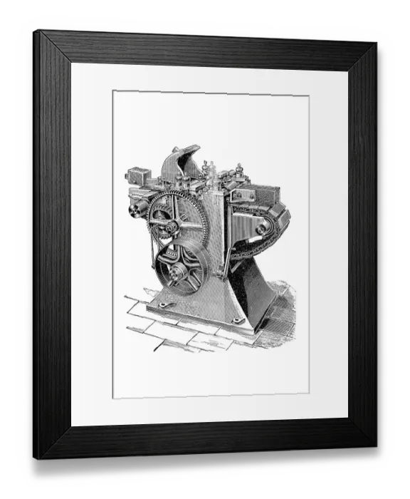 Framed Print : Wood industry, a planing machine for processing staves
