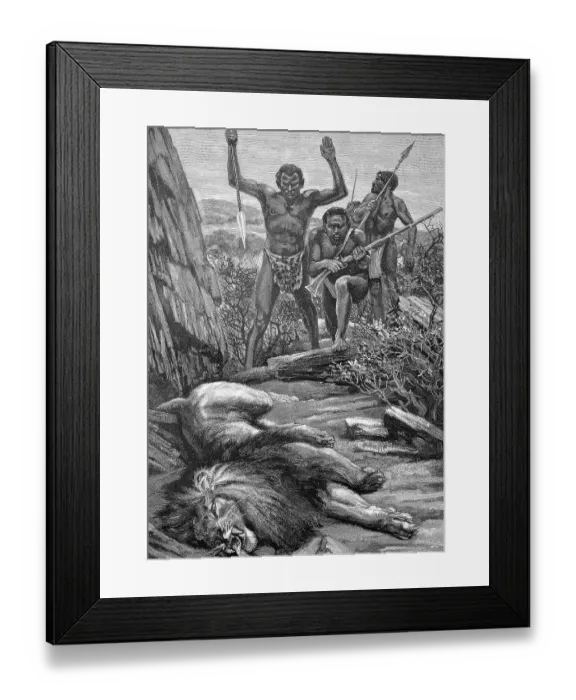 Framed Print : Natives hunting lions in Africa Framed Print : Natives hunting lions in Africa