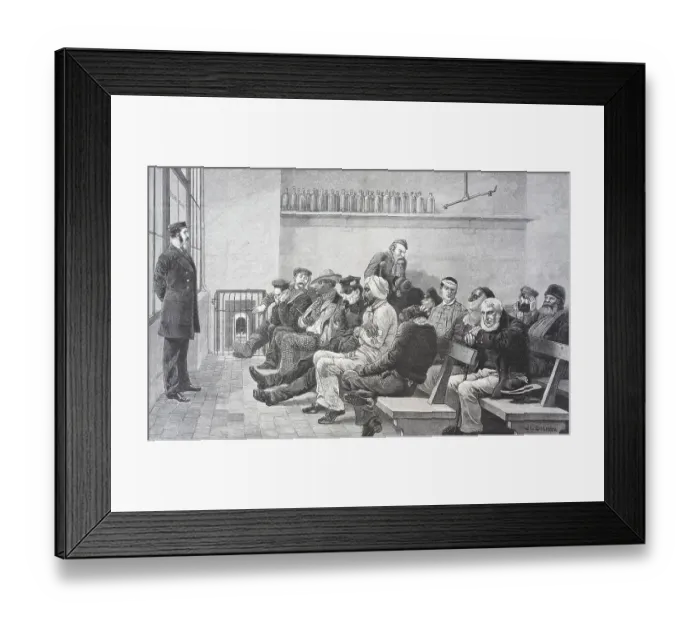 Framed Print : Men Waiting to See the Doctor at the Seamen's Hospital and Apothecary