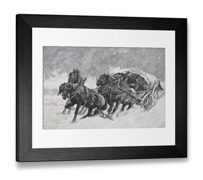 Framed Print : Four-horse carriage got stuck in the snow Framed Print : Four-horse carriage got stuck in the snow