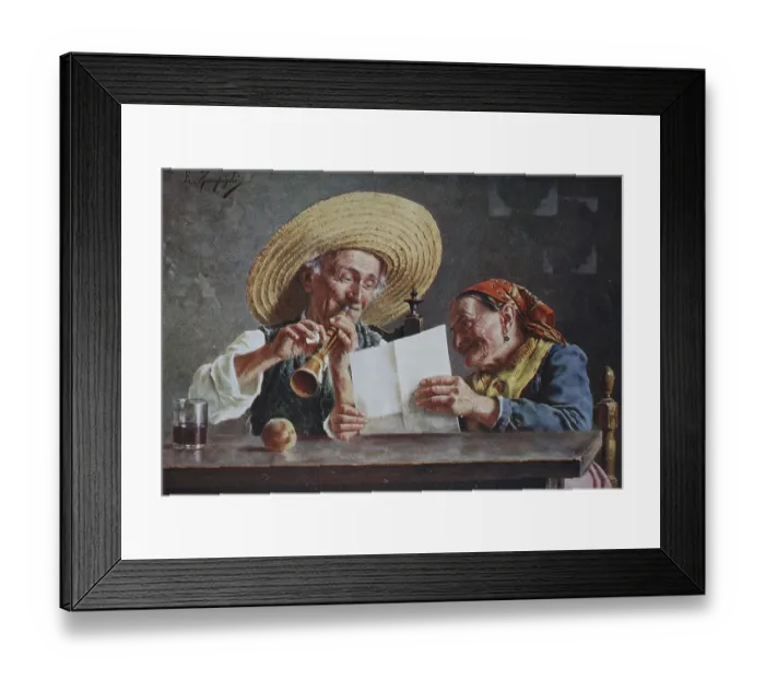 Framed Print : An old couple making music at home