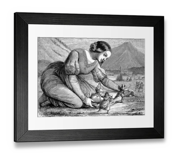 Framed Print : The Giant Miss, the saga of the Giant Miss playing with the normal sized people
