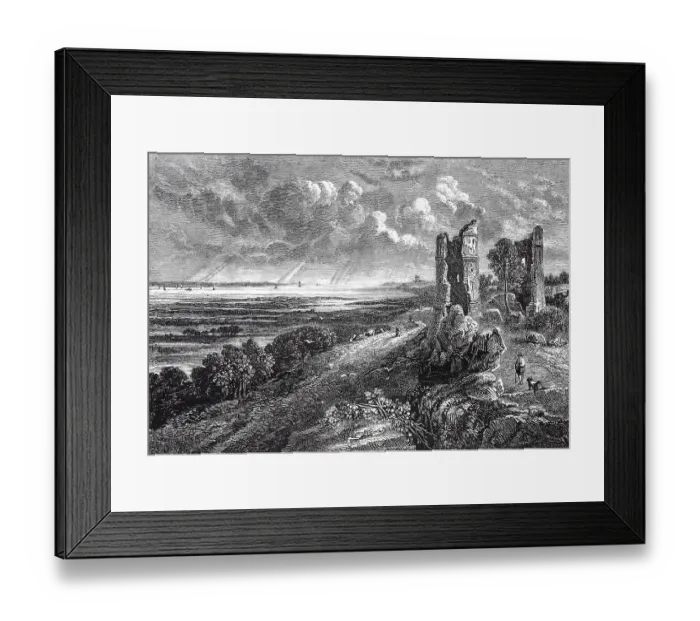 Framed Print : Landscape by the sea with a ruined castle Framed Print : Landscape by the sea with a ruined castle