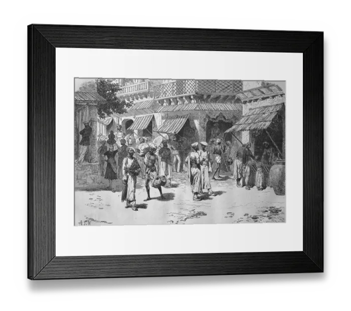Framed Print : Chandni Chowk intersection with shops and market in 1880