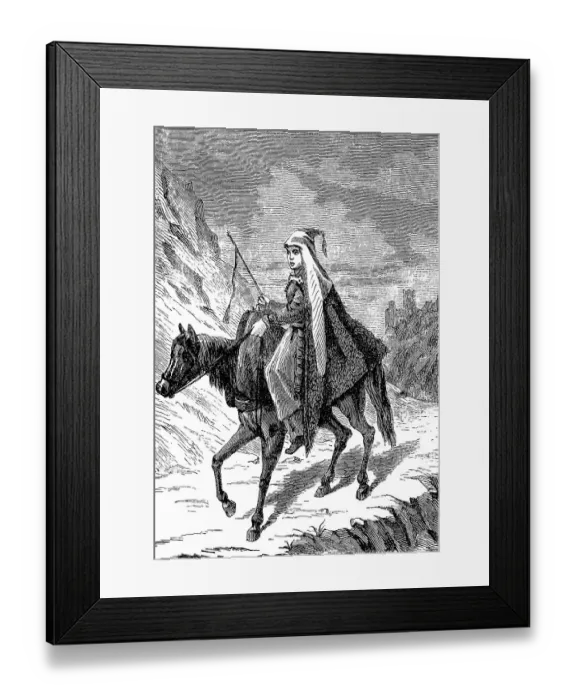 Framed Print : Girl from the Caucasus in men's clothes on horseback travelling Framed Print : Girl from the Caucasus in men's clothes on horseback travelling