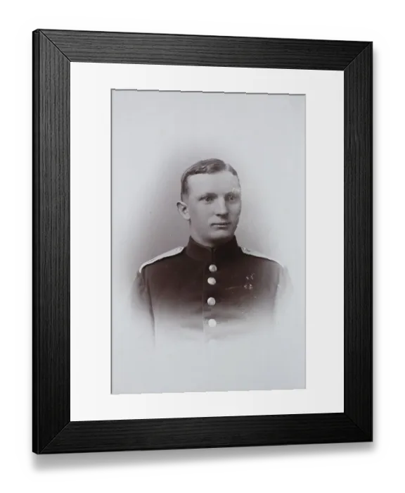 Framed Print : Man, in uniform jacket, visiting format