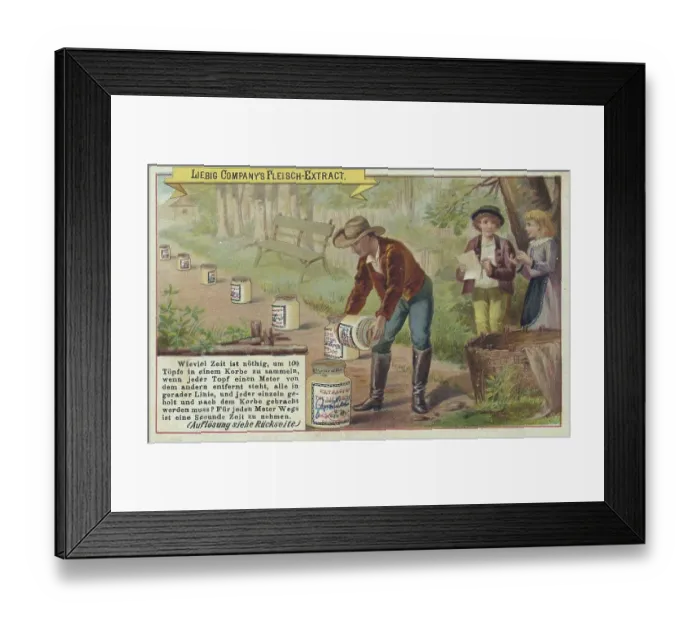 Framed Print : Picture series puzzle: How much time is needed to collect 100 pots in a basket