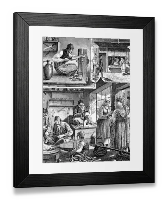 Framed Print : Making combs, comb makers workshop