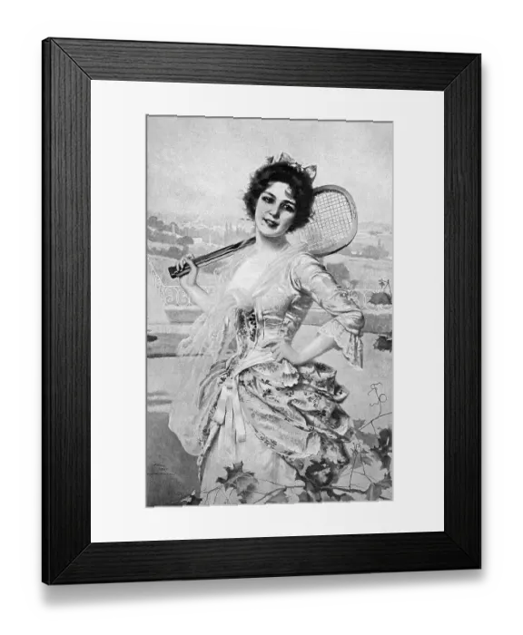 Framed Print : Tennis Player, Woman in Elegant Tennis Dress with Tennis Racket