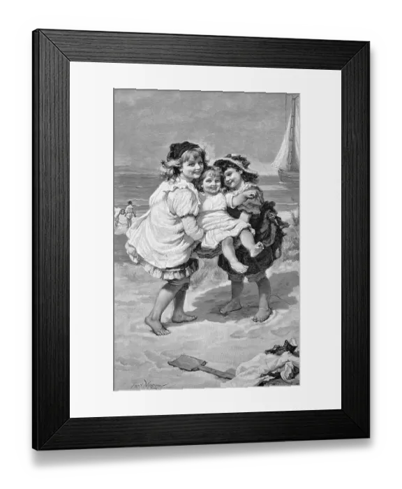 Framed Print : Three Children Playing on the North Sea Beach Framed Print : Three Children Playing on the North Sea Beach