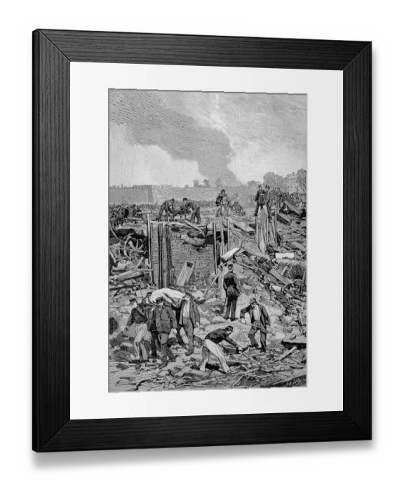 Framed Print : After the explosion of the Corvilain munitions factory