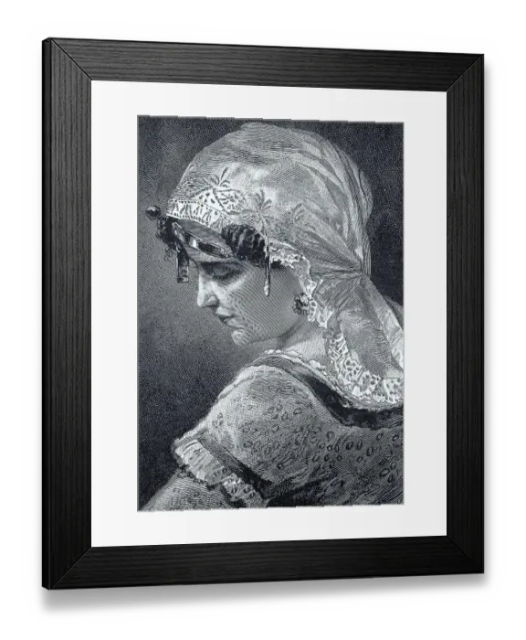Framed Print : Woman with headscarf in traditional traditional costume from Holland in 1860