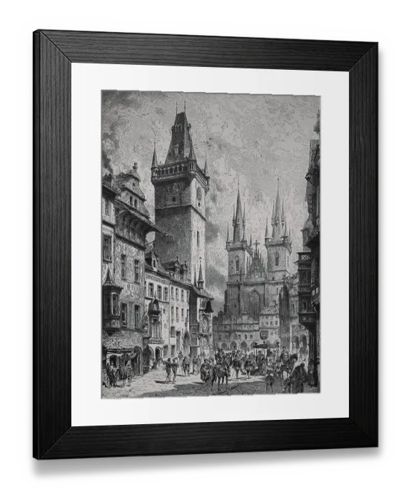 Framed Print : A typical town scene in the Middle Ages
