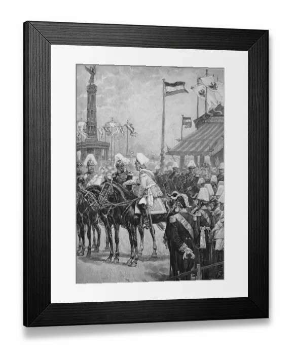 Framed Print : Emperor Wilhelm I greeting Prince Bismarck at the inauguration of the Victory Columns in Berlin