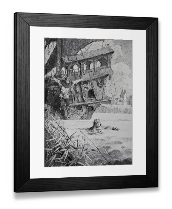 Framed Print : Emperor Henry IV plunges into the Rhine