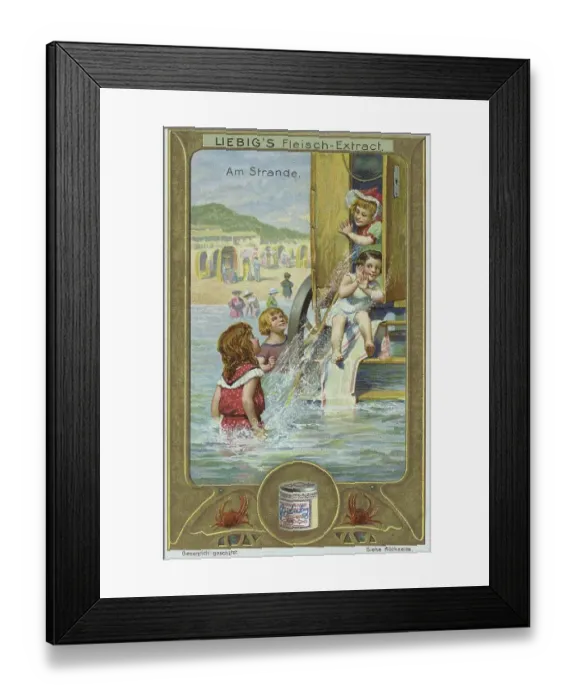 Framed Print : Picture series Am Strande, Kinder spielen an einem Strandwagen Framed Print : Picture series Am Strande, Kinder spielen an einem Strandwagen