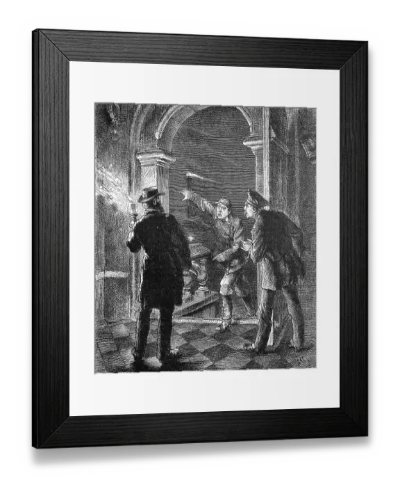 Framed Print : Three men chasing an amber thief